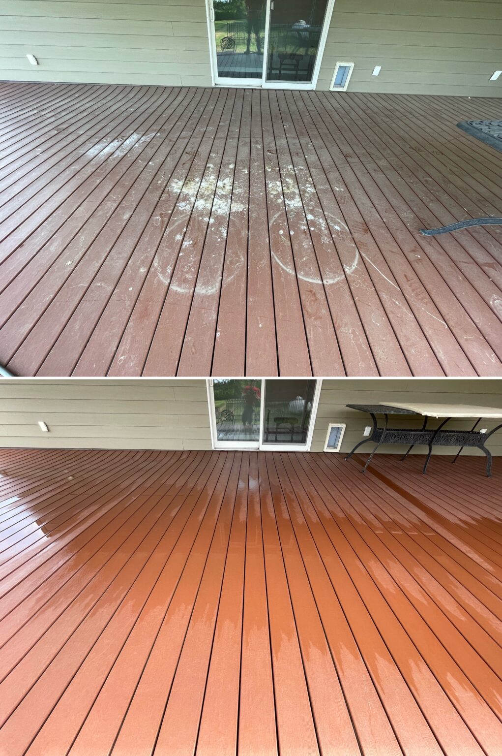 Before and after composite deck cleaning on a backyard deck in Ada, Ohio