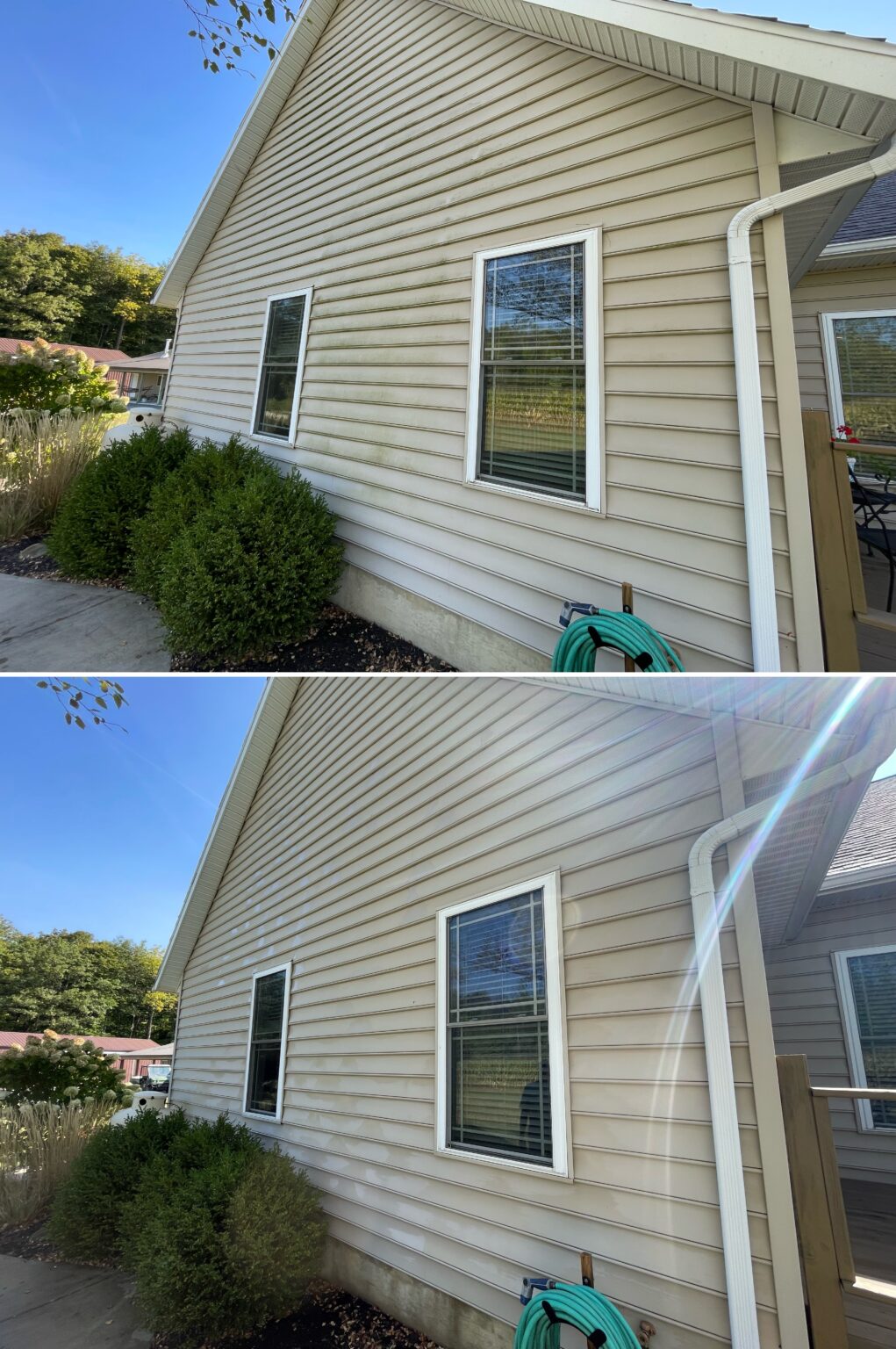 Before and after vinyl siding house wash in Ottawa, Ohio