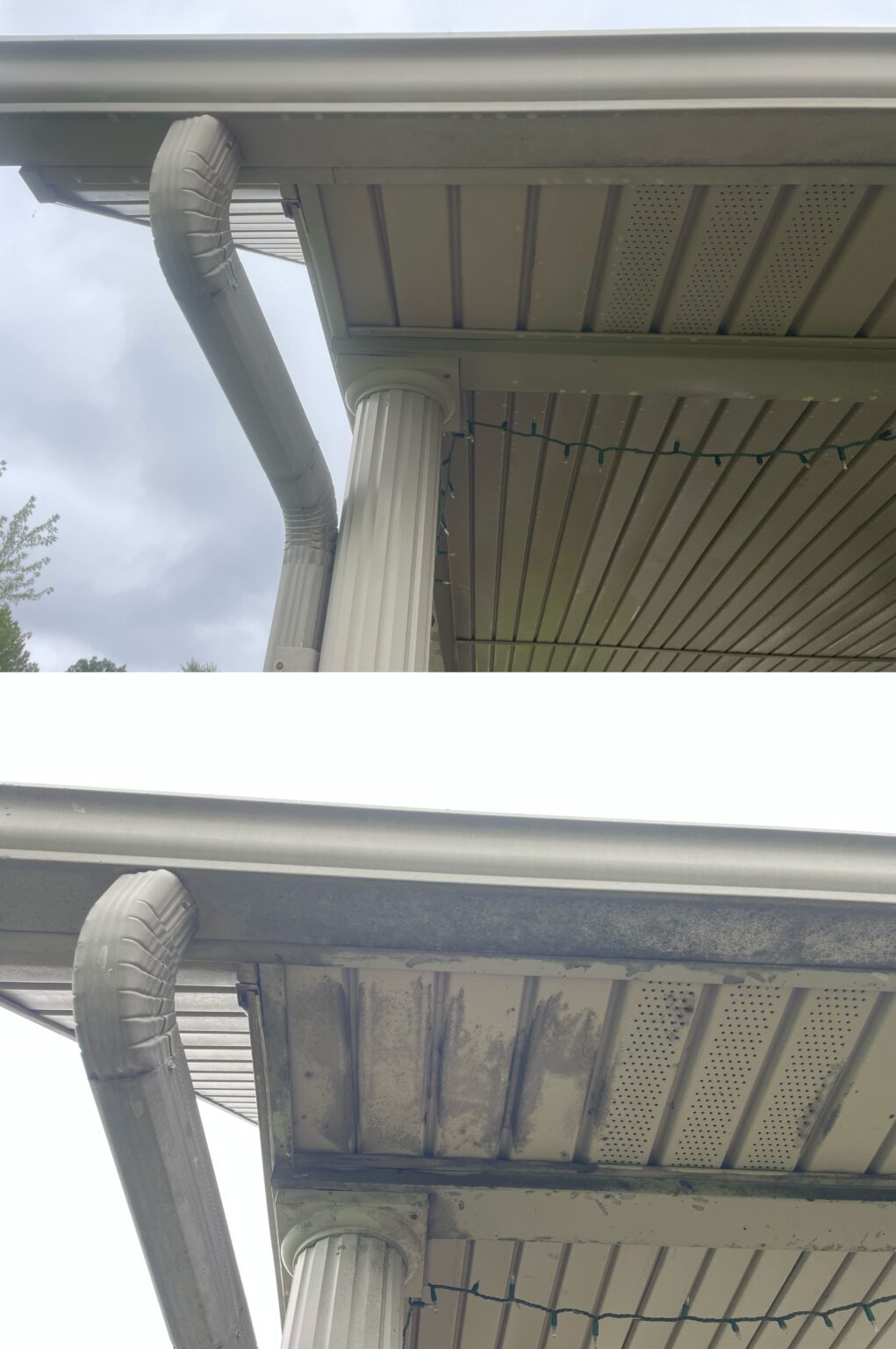 Soffit and fascia cleaning during a house wash in Findlay, Ohio